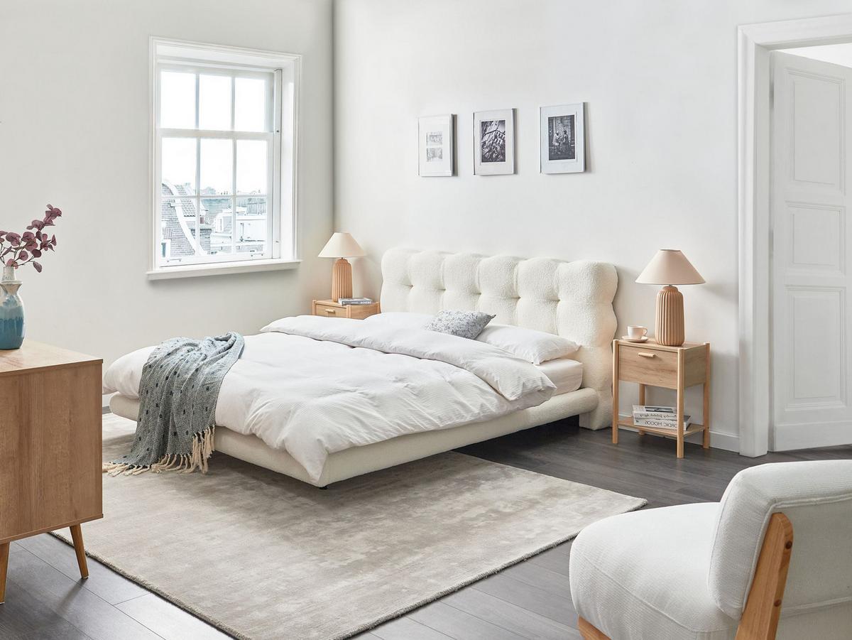 BETT mit Lattenrost 160/200 cm Bouclé Cremeweiß Soulisse - Creme, Textil (160/200cm) - Beliani