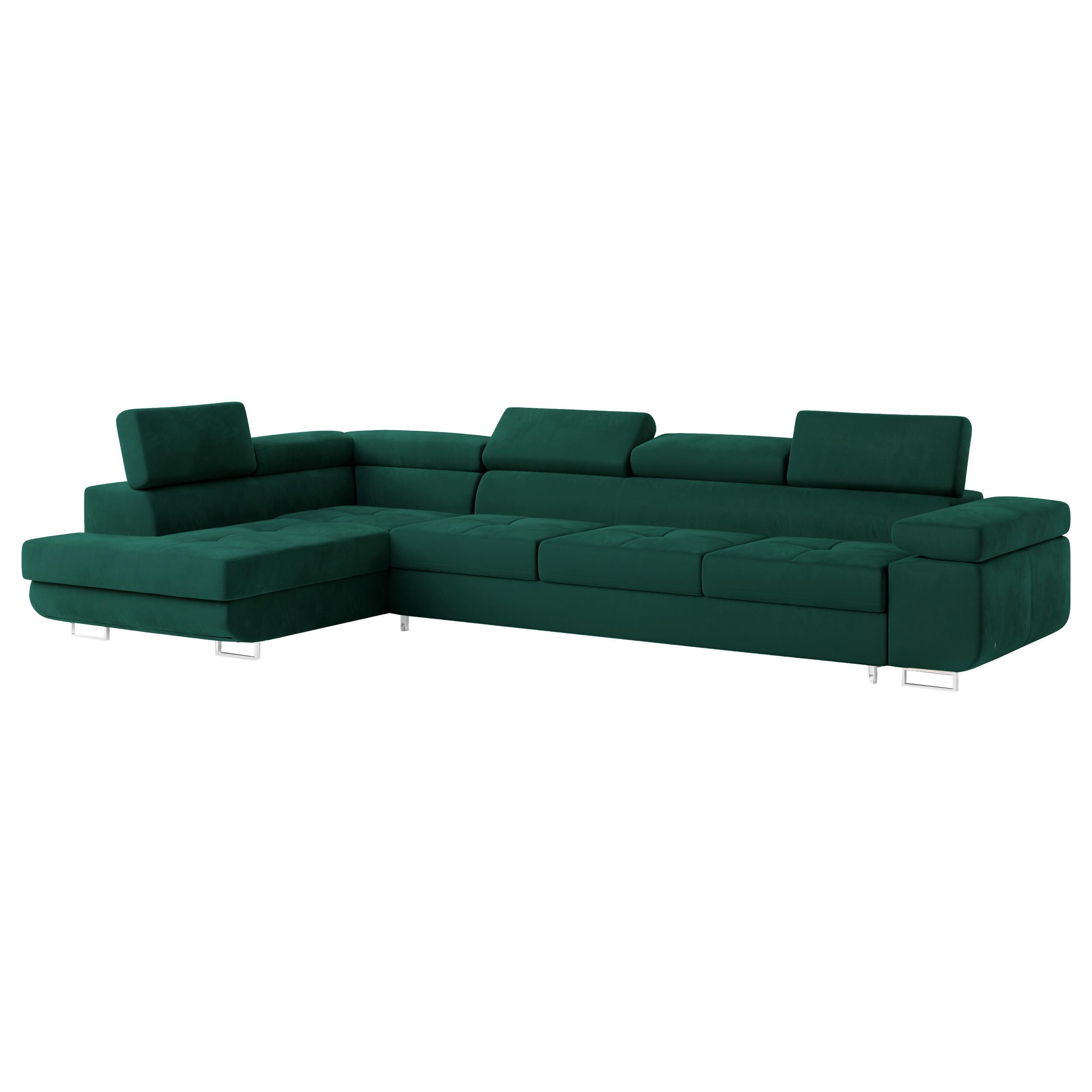 ECKSOFA VICENTE Grün Velours-Stoff mit Schlaffunktion - Grün, Holz (346/202cm) - MASSENO