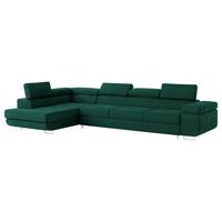 ECKSOFA VICENTE Grün Velours-Stoff mit Schlaffunktion - Grün, Holz (346/202cm) - MASSENO