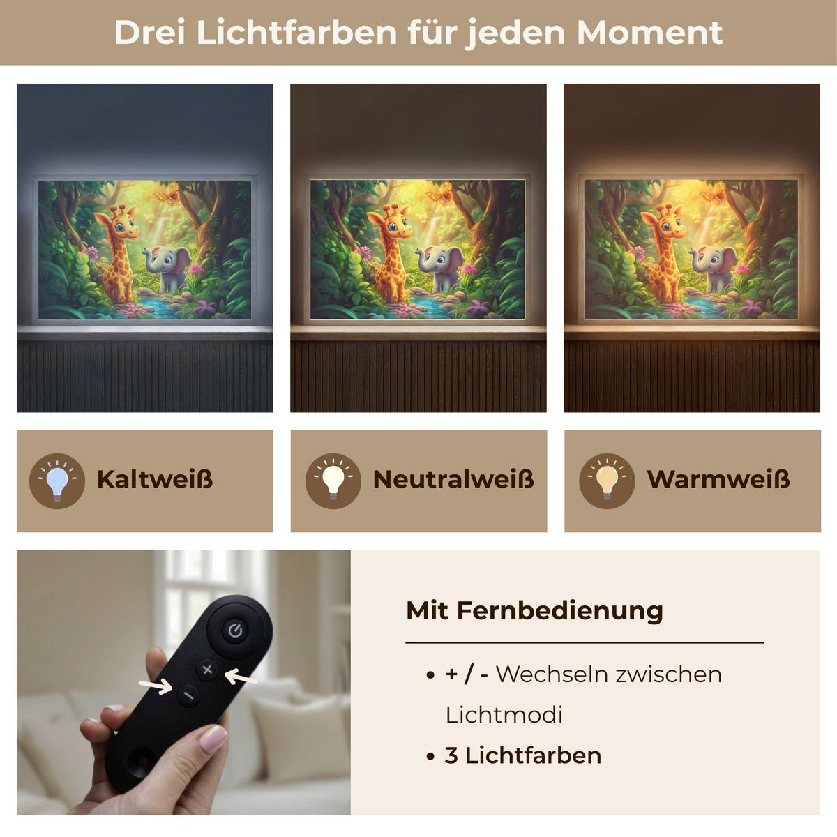 NACHTTISCHLAMPE MIT AKKU Giraffe - Elefant - Blumen - Dschungel 60x40 cm - Grün, Holzwerkstoff (8/60/40cm) - OnlyWow