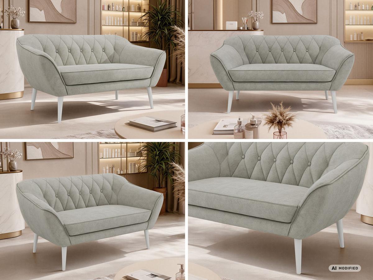2-SITZER-SOFA PIRS - Hellgrau Stukture - Weiße Beine - Silberfarben/Hellgrau, Holzwerkstoff/Textil (140/75/74cm) - MKS