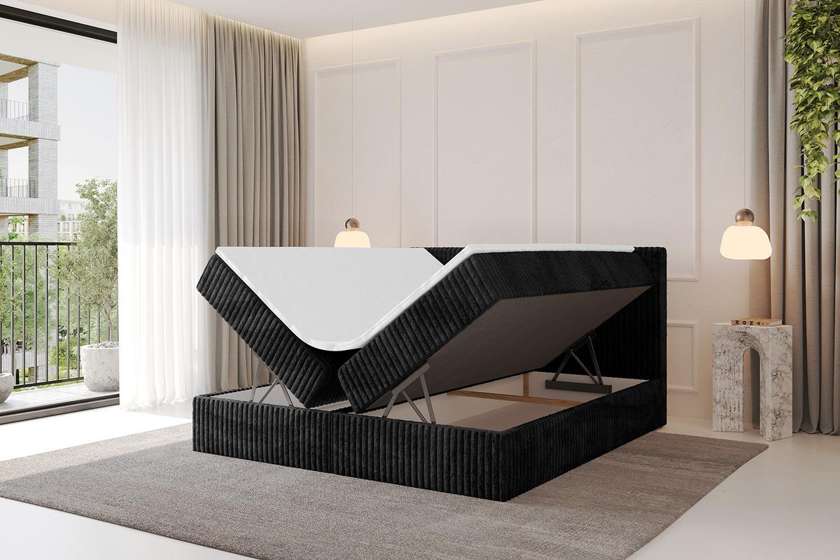 BOXBETT mit Matratze H4 und Lattenrost - TOLO - 180x200 Cord - Schwarz - Schwarz, Holzwerkstoff/Kunststoff (180/200cm) - ALTDECOR