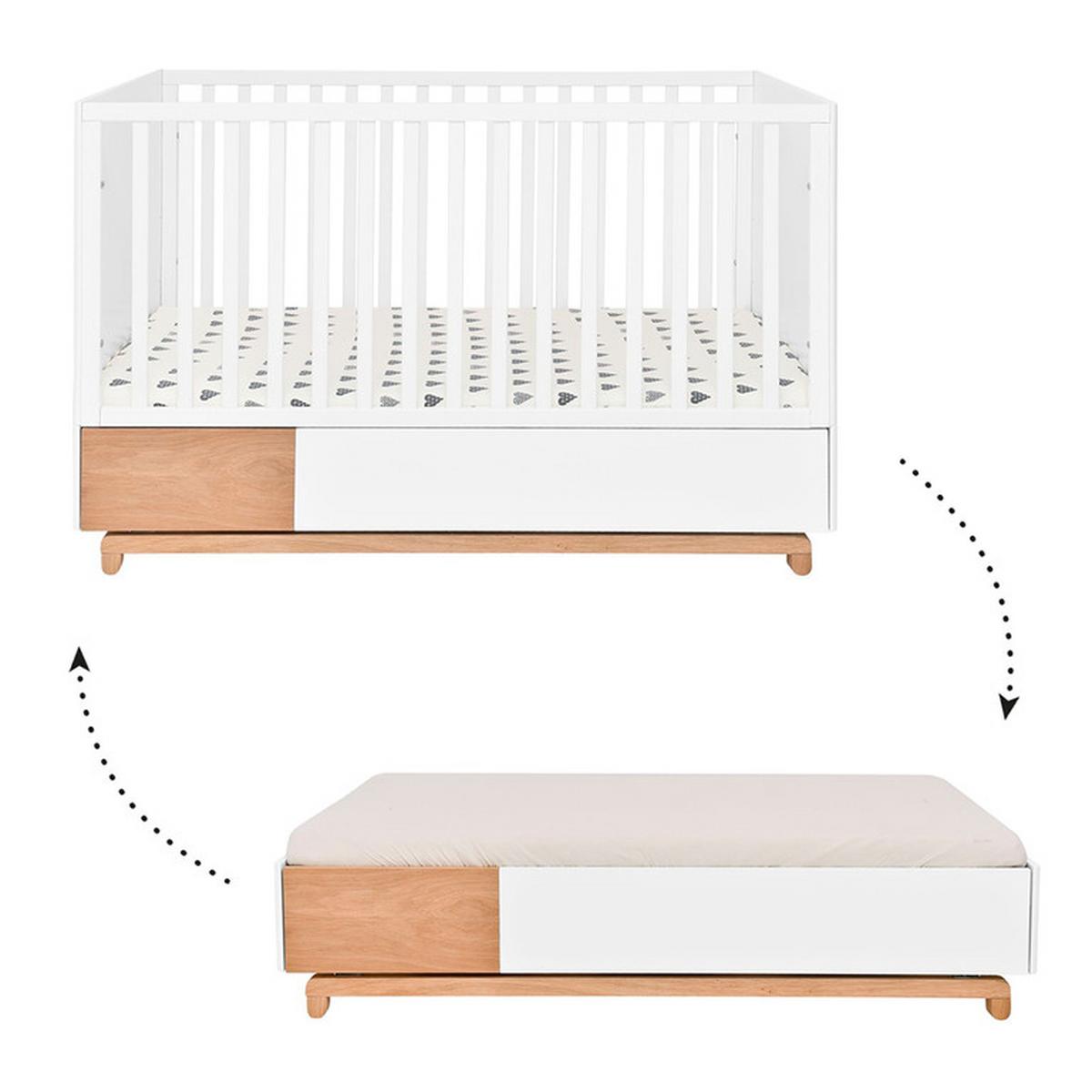 BABYZIMMER 3-teilig Weiß und Holz - Weiß, Holzwerkstoff (144/96/75cm) - Petits-meubles
