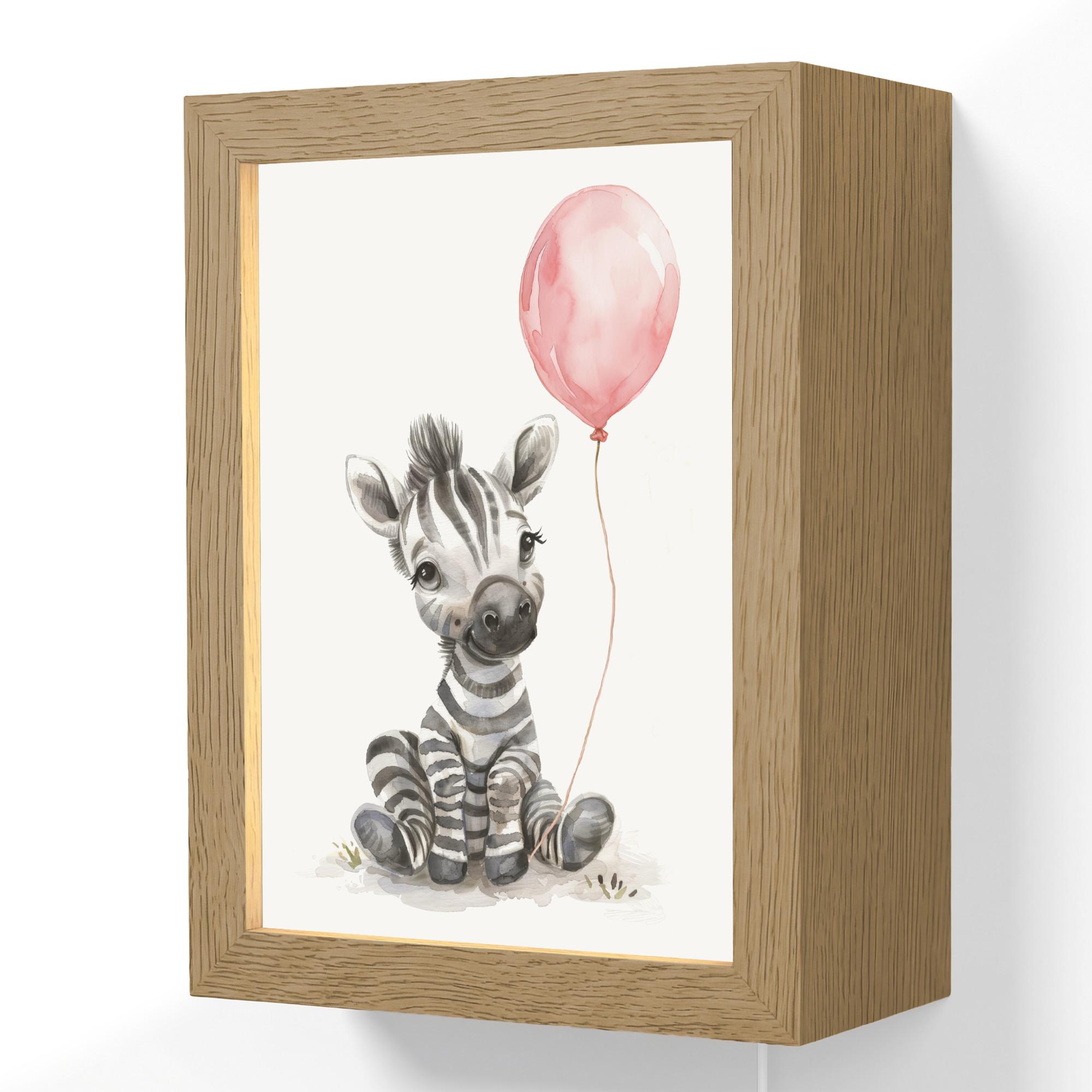WANDLEUCHTE Zebra - Baby - Tiere - Rosa Luftballon 15x20 cm - Weiß, Holzwerkstoff (15/20/8cm) - OnlyWow