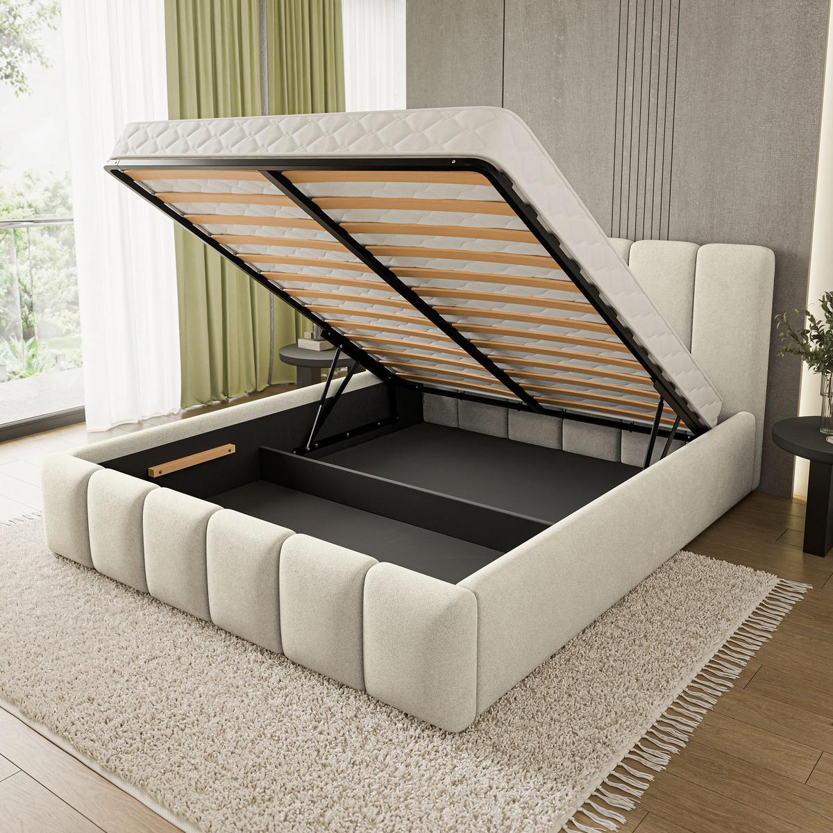 POLSTERBETT ATTORA SR 140x200 cm mit Bettkästen - Creme - Creme, Holz (140/200cm) - MASSENO
