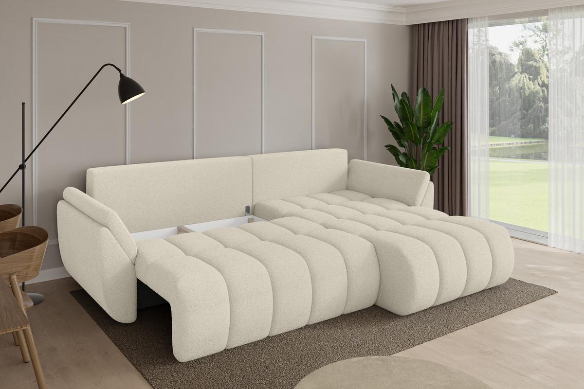 ECKSOFA mit Schlaffunktion Ottomane Rechts TOKO-L-v1 277x194x86 Beige Bouclé - Sandfarben/Beige, Holzwerkstoff/Kunststoff (277/194cm) - ALTDECOR