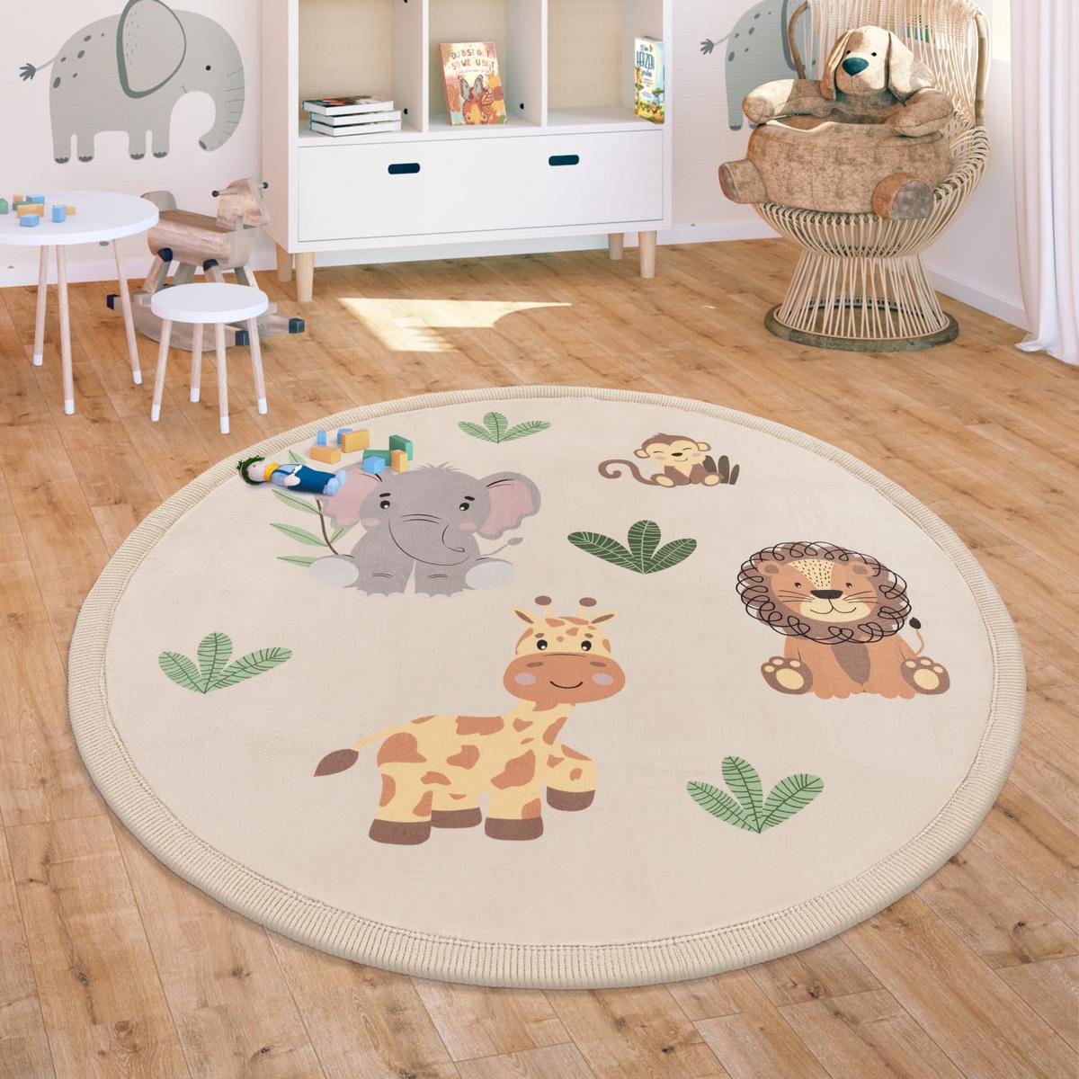 KINDERTEPPICH Waschbar, mit Tier-Motiv, Mehrfarbig, Ø 120 cm - Multicolor, Textil (120/120cm) - KADIMA DESIGN