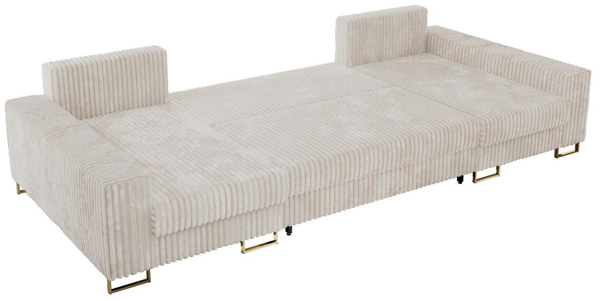 WOHNLANDSCHAFT DORIAN U Cord Beige - Beige/Goldfarben, Textil/Metall (312/85/138cm) - MKS
