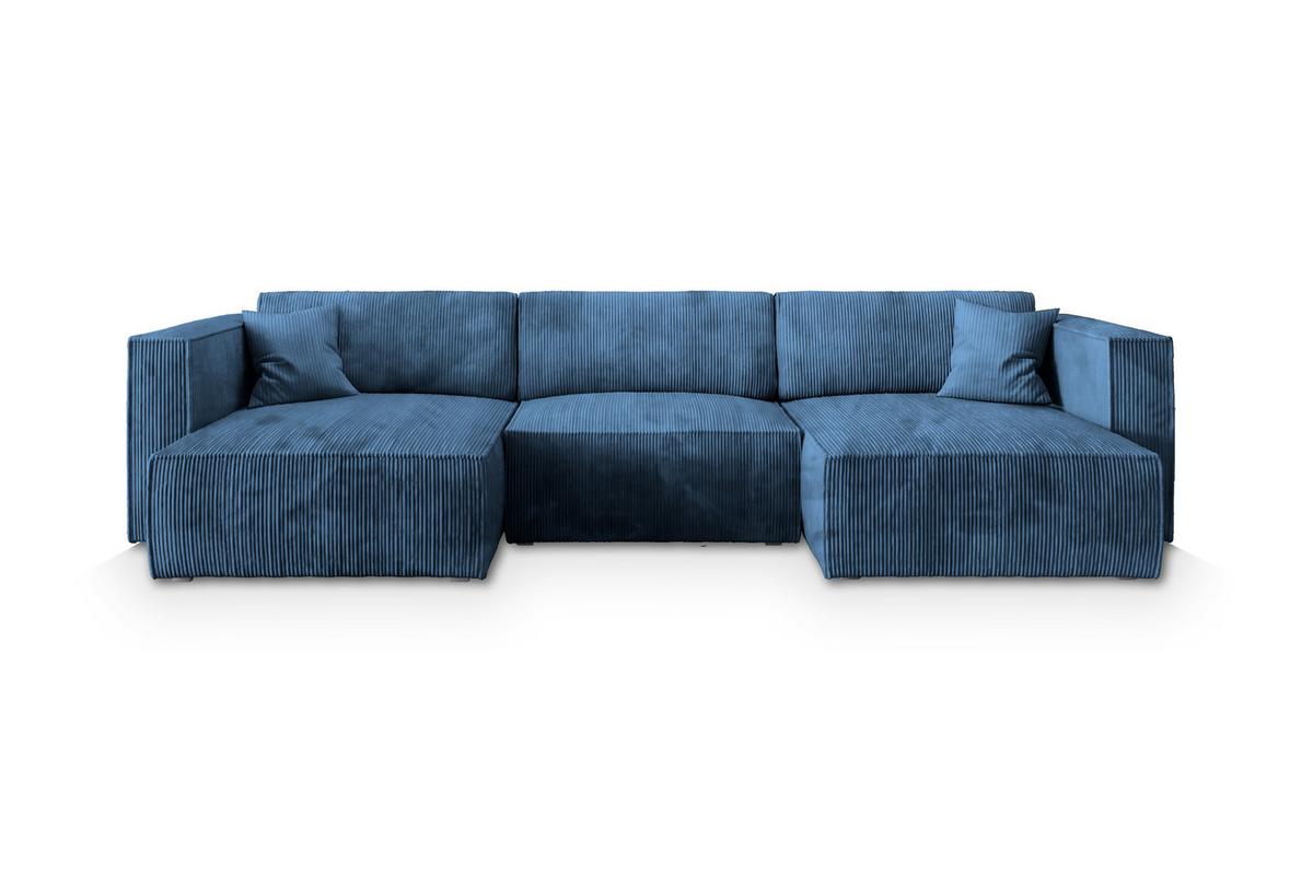 WOHNLANDSCHAFT SARMO P Blau Kordstoff mit Schlaffunktion - Blau/Grau, Holz/Kunststoff (347/70/148cm) - MASSENO