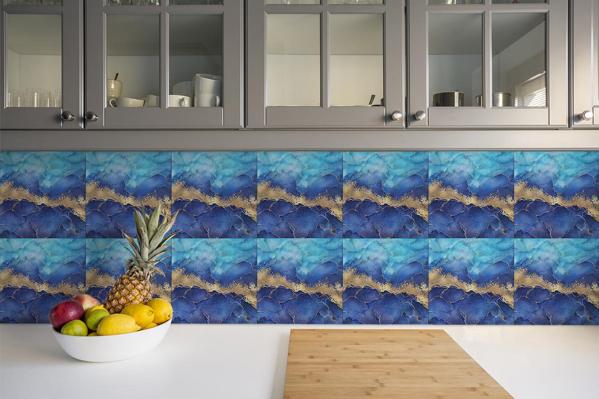 SELBSTKLEBENDE Wandfliesen 9 Stück 30x30 cm - Marmormeer - Blau, Textil (30/1.6/30cm) - TULUP