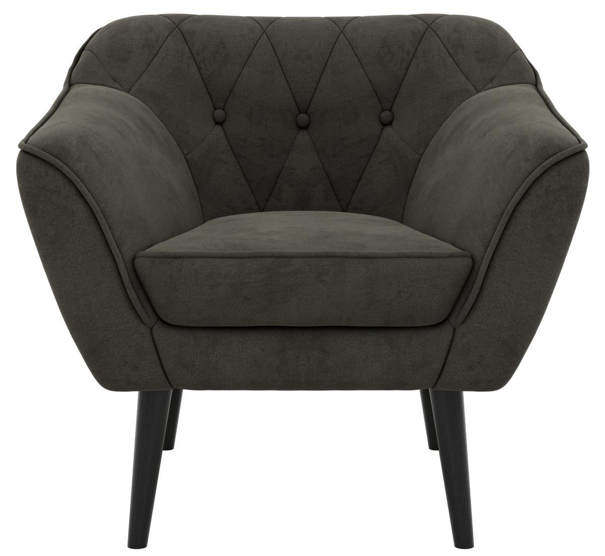 SESSEL PIRS - Dunkelgrau Velvet - Schwarze Beine - Dunkelgrau/Schwarz, Holzwerkstoff/Textil (80/75/74cm) - MKS