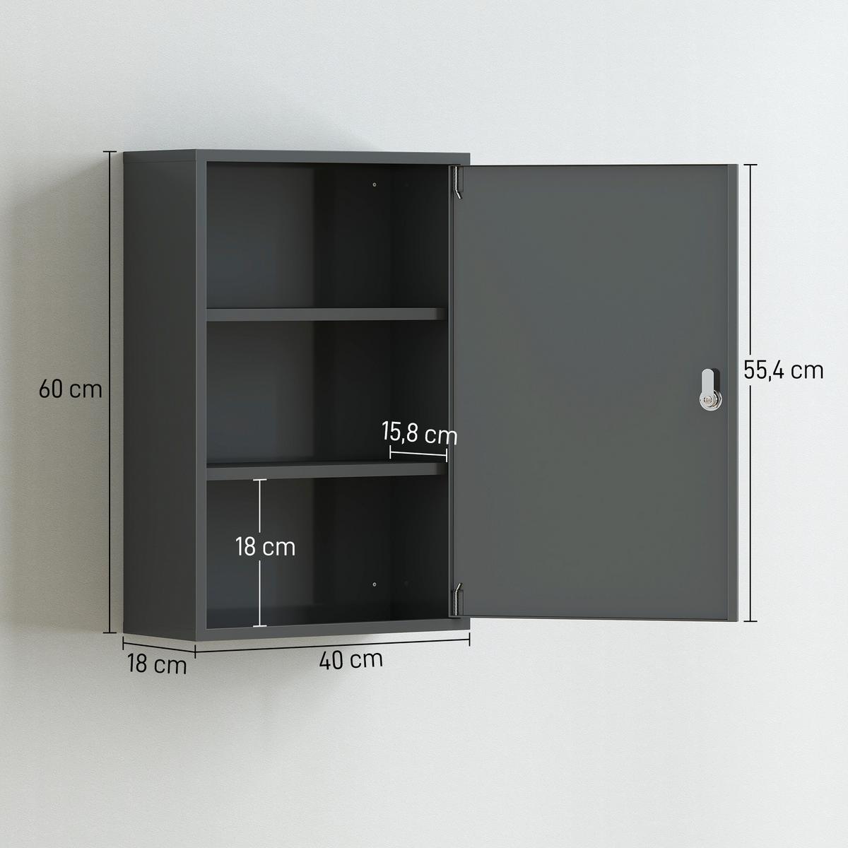 MEDIZINSCHRANK Metall Grau - Grau, Metall (18/60/40cm) - Kleankin