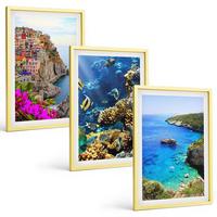 BILDER SET 3er Set - 40x60 cm Goldrahmen - Meerblick, farbenfrohe Häuser - Goldfarben, Kunststoff (40/60cm) - TULUP