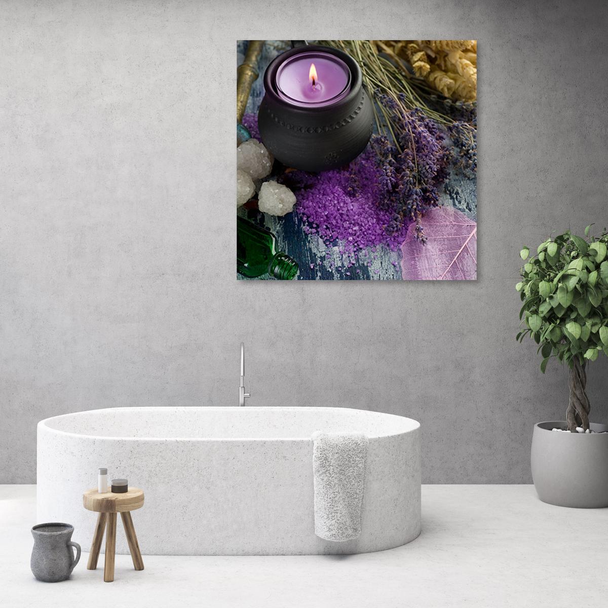 WANDBILD violet zen spa kerze - Lila, Textil (50/50cm) - Feeby