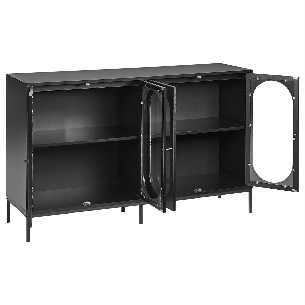 SIDEBOARD mit Glastüren 137 cm Schwarz Langford - Schwarz, Holzwerkstoff (137/83/40cm) - Beliani