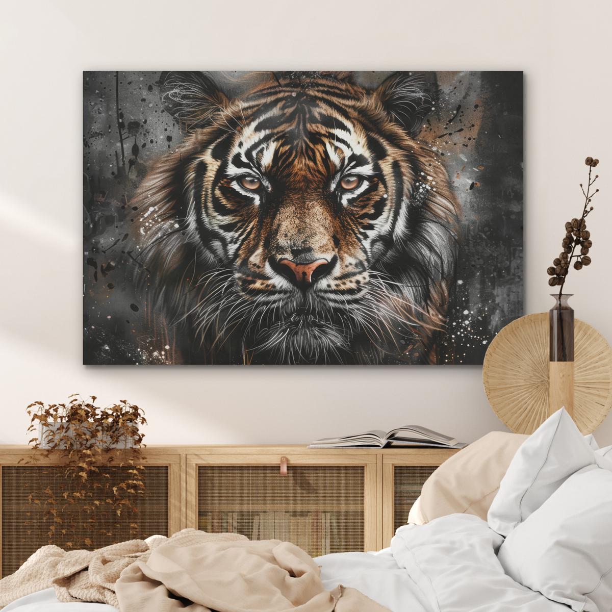 AKUSTIKBILD Tiger - Tiere - Porträt - Luxus - Schwarz Wandbild Wohnzimmer 100x70 cm - Braun, Kunststoff (100/70/0.9cm) - MuchoWow