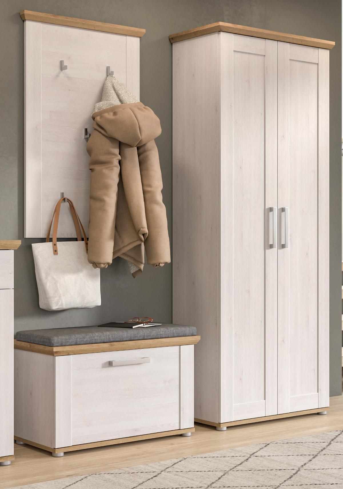 GARDEROBE Set 3-teilig weiß Lärche 175 cm, Komplettset im Landhaus-Stil - Silberfarben/Weiß, Holzwerkstoff/Kunststoff (175/196/39cm) - Inn.Furn