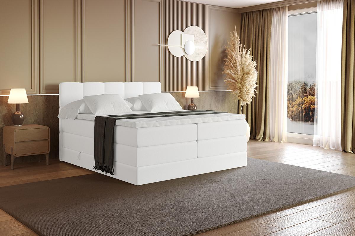 BOXSPRINGBETT mit Matratze H3|H4 und Lattenrost - LIRO KING-160x200 - Weiß - Weiß, Holzwerkstoff (160/200cm) - ALTDECOR
