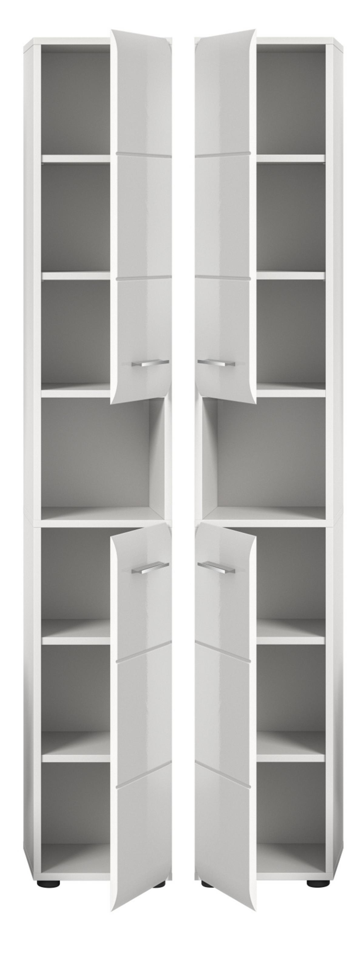 HOCHSCHRANK weiß Hochglanz, Badschrank 30 cm mit viel Stauraum - Weiß Hochglanz/Silberfarben, Holzwerkstoff/Kunststoff (30/185/30cm) - Inn.Furn