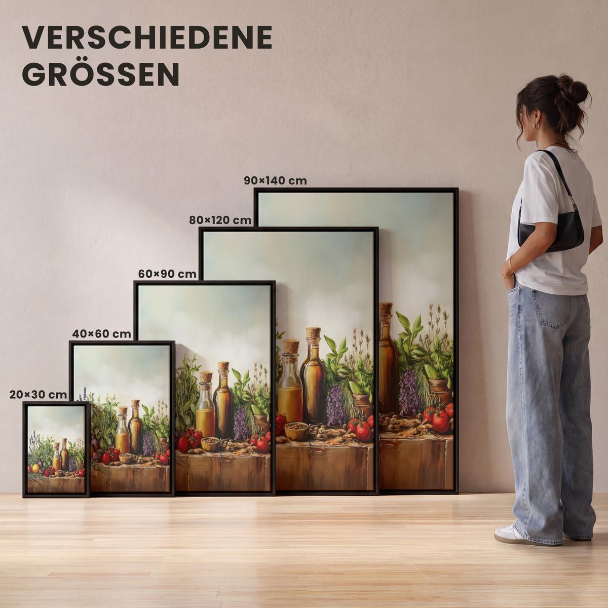 LEINWAND Bilder mit Rahmen - Stilleben - Kräuter - Gewürze - Früchte - Farbenfroh - 80x120 - Grün, Textil (80/120cm) - MuchoWow