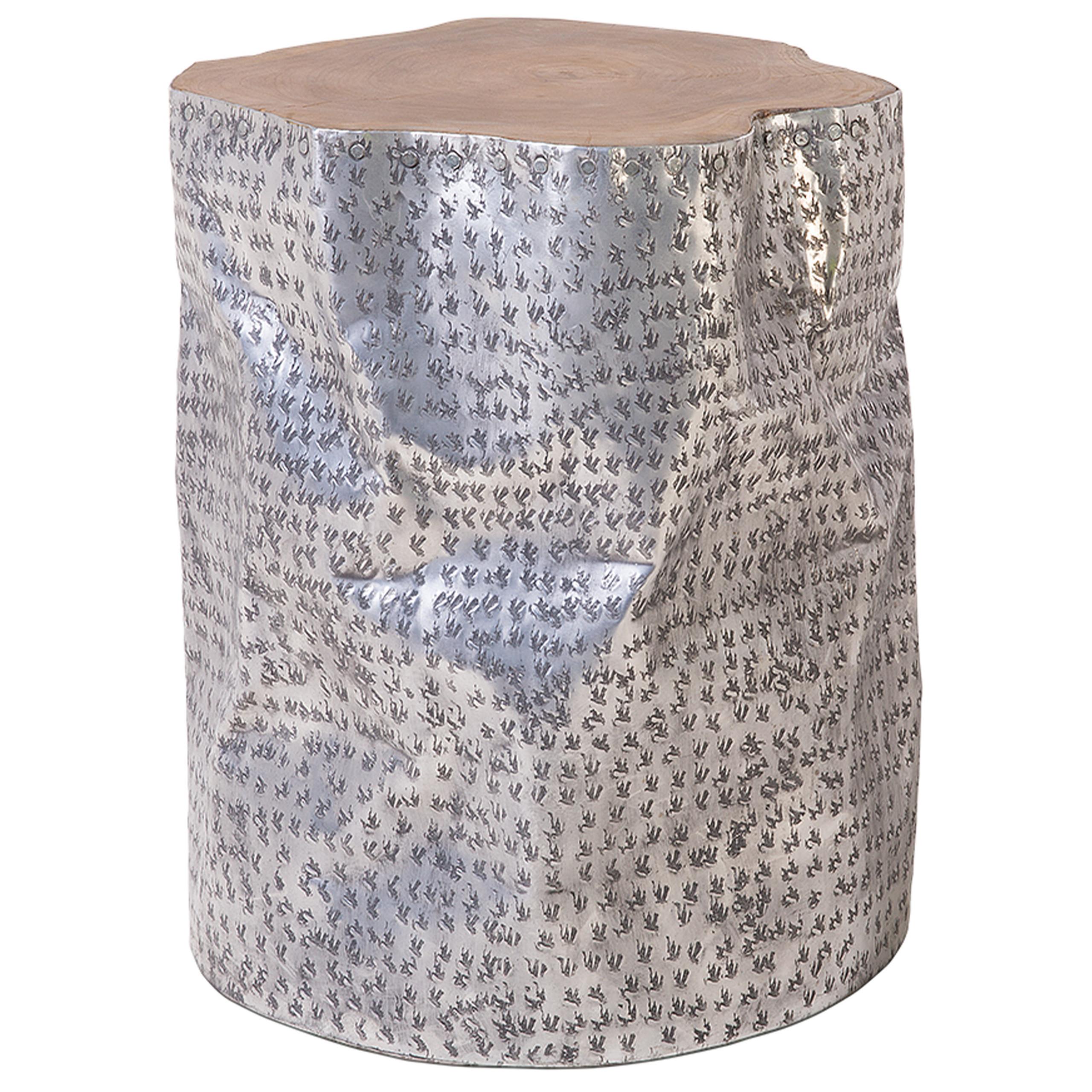 COUCHTISCH Teakholz braun/silber zylindrisch Gordon - Hellbraun/Silberfarben, Holz (37/39/46cm) - Beliani
