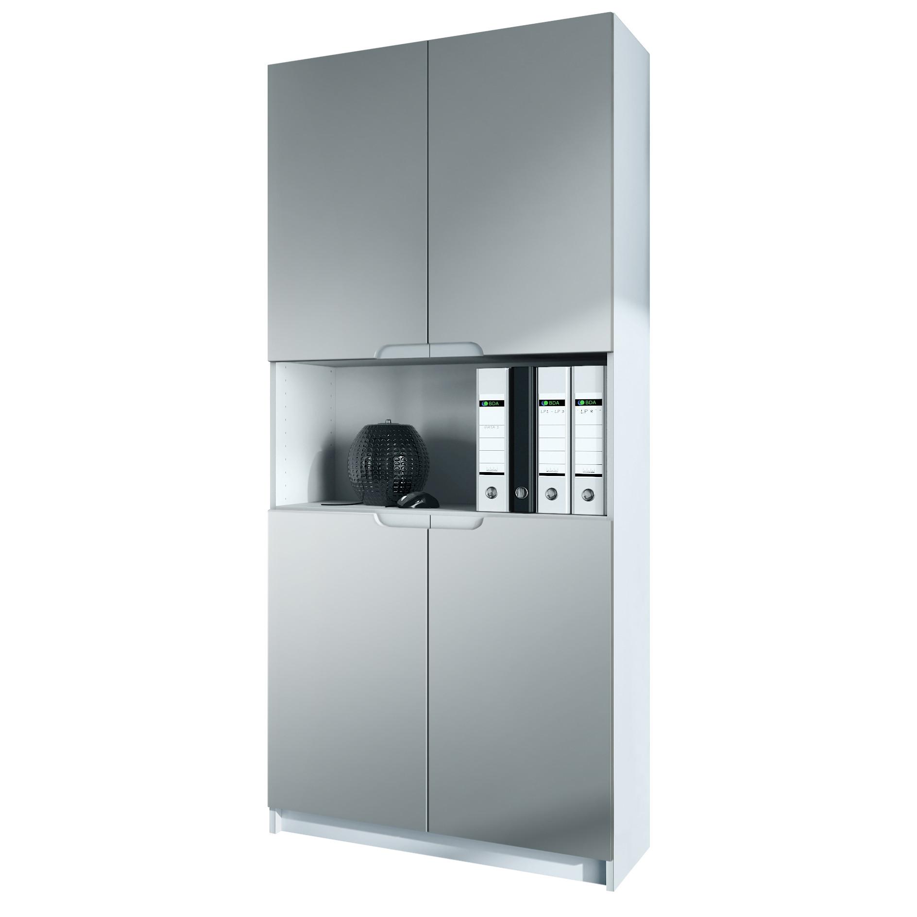 BÜROSCHRANK Logan Fronten in Hellgrau Seidenmatt - Greige, Holzwerkstoff (82/184/37cm) - Vladon