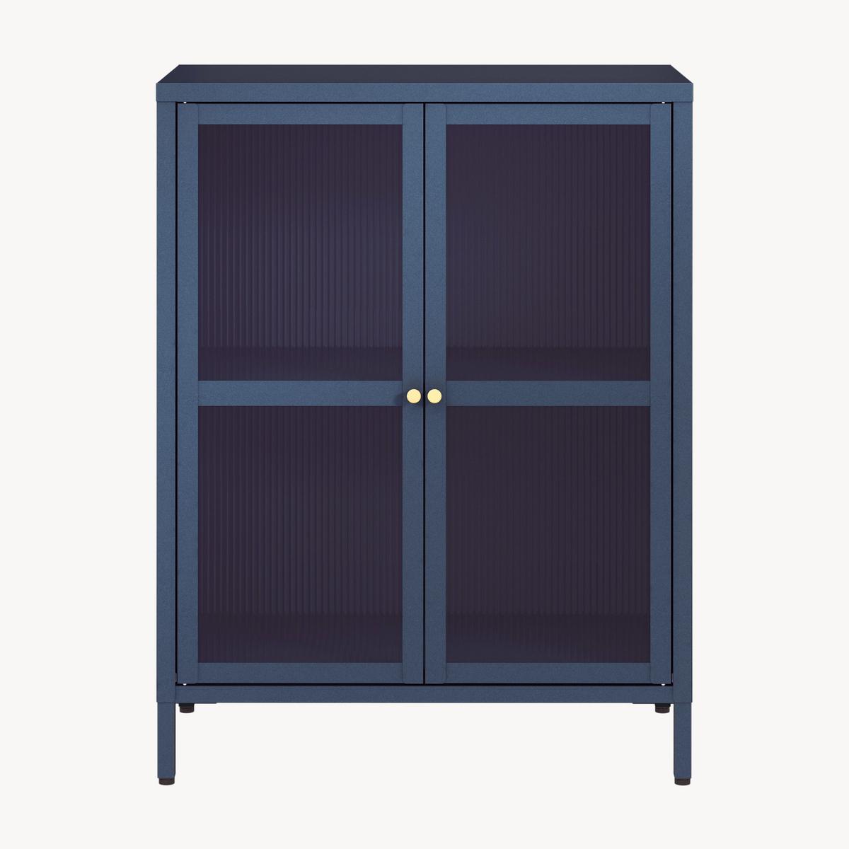 VITRINE Säkylä - Blau/Transparent, Glas/Metall (64/84/35cm) - [en.casa]