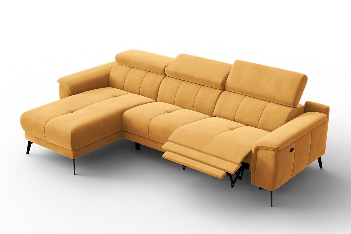 ECKSOFA FIERO 4-Sitzer LINKS, Gelber Veloursstoff - Gelb/Schwarz, Holz/Textil (288/170cm) - Courtois Laville