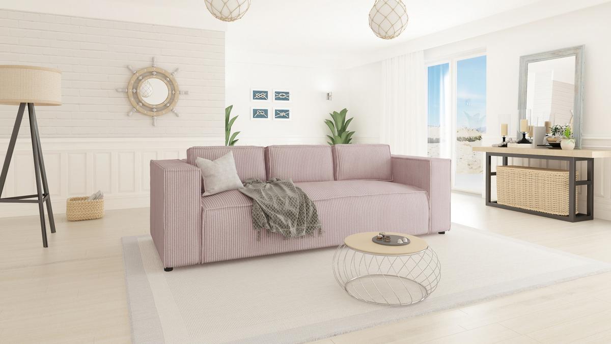 3-SITZER-SOFA Nova Puderrosa Cord - Pink/Schwarz, Holz/Kunststoff (230/64/92cm) - S-Style Möbel