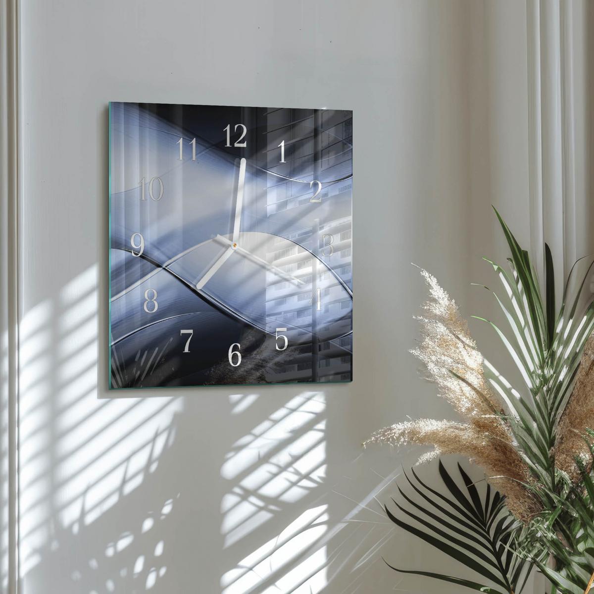 WANDUHR aus Glas 30x30 cm - Abstraktion - Blau, Glas (30/30/0.4cm) - TULUP