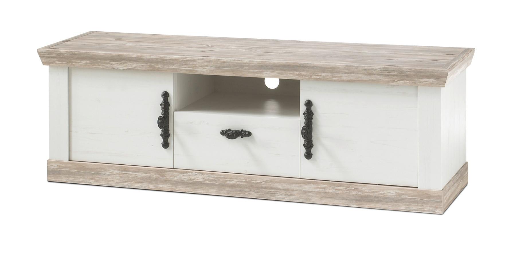 TV-LOWBOARD Pinie weiß, Oslo Pinie Landhaus, TV-Unterteil, 156 x 51 cm - Anthrazit/Weiß, Holzwerkstoff/Metall (156/51/44cm) - Furn.Design