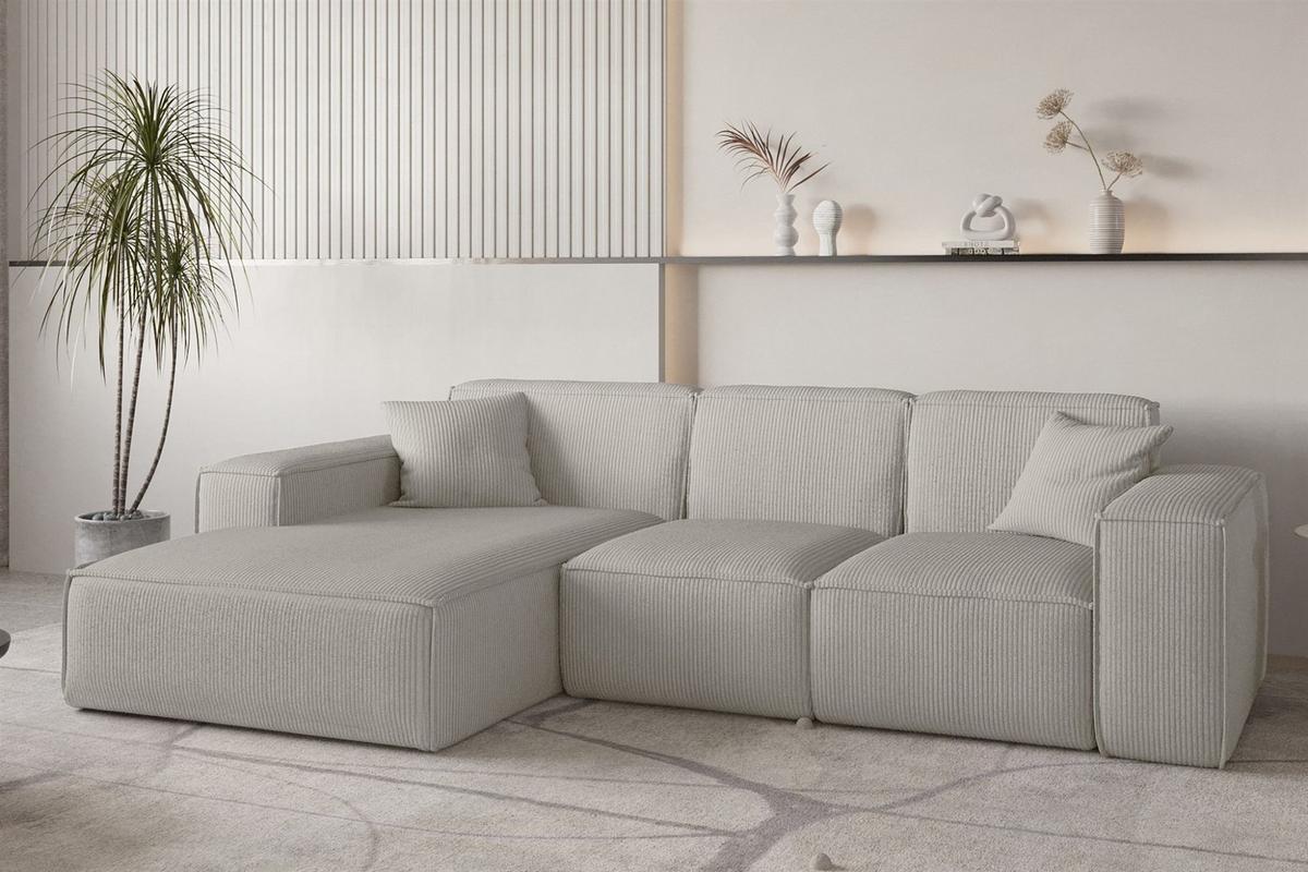 ECKSOFA Celes Premium Stoff Scala - Hellgrau, Holzwerkstoff/Textil (266/165cm) - Fun Möbel