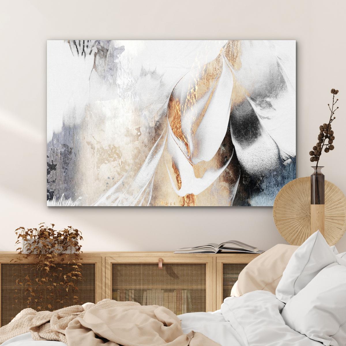 METALLBILD Luxus - Abstrakt - Gold - Weiß Deko Groß 120x80 cm - Goldfarben, Metall (120/80cm) - MuchoWow