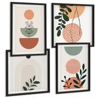 BILDER SET 4er Set - 50x50 cm & 40x60 cm Schwarzer Rahmen - Moderne Pflanzenmotive - Schwarz, Kunststoff (50/50cm) - TULUP