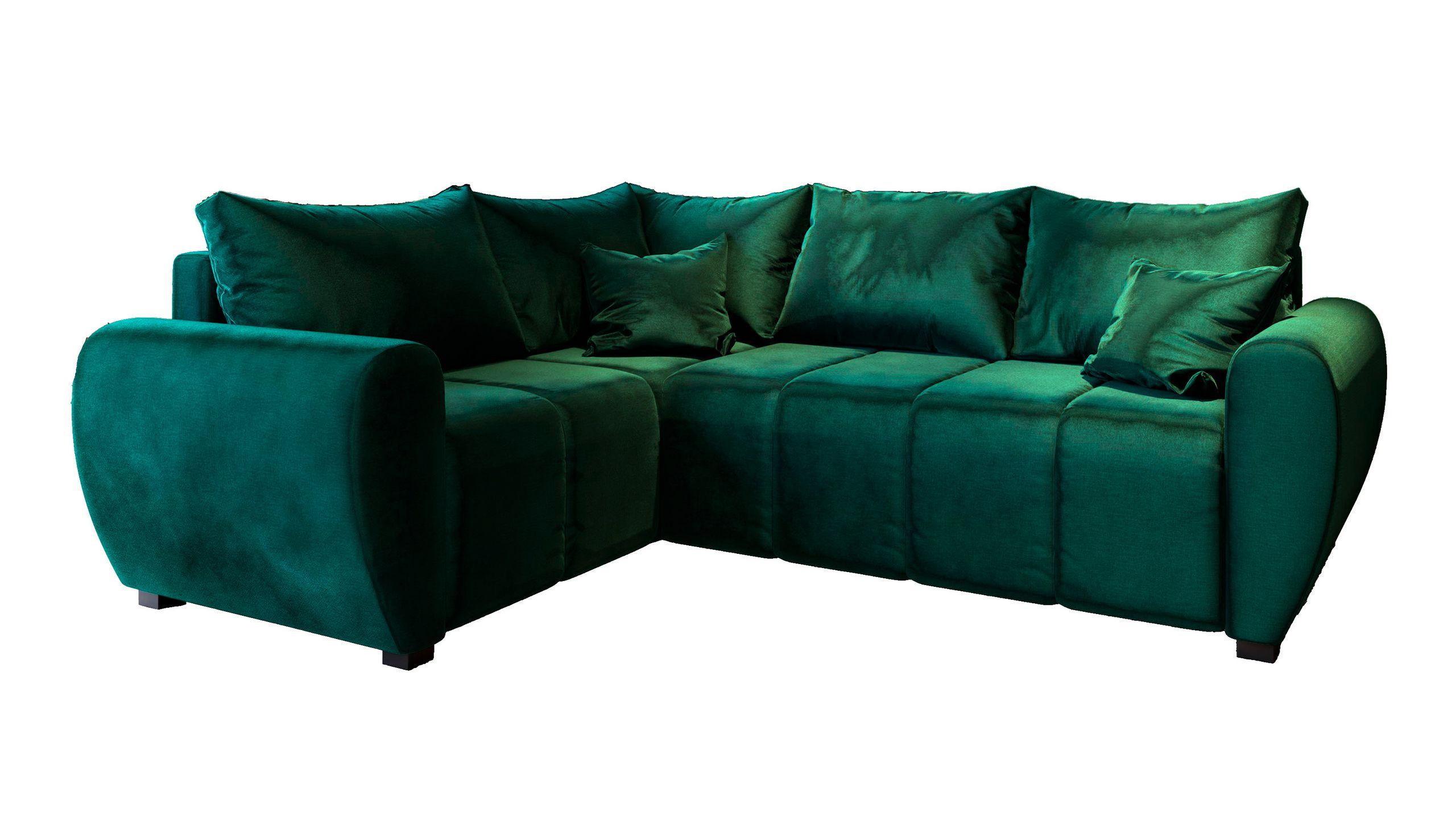 ECKSOFA MADISON L L-S Grün Plüsch-Stoff mit Schlaffunktion - Schwarz/Grün, Holz/Kunststoff (235/175cm) - MASSENO