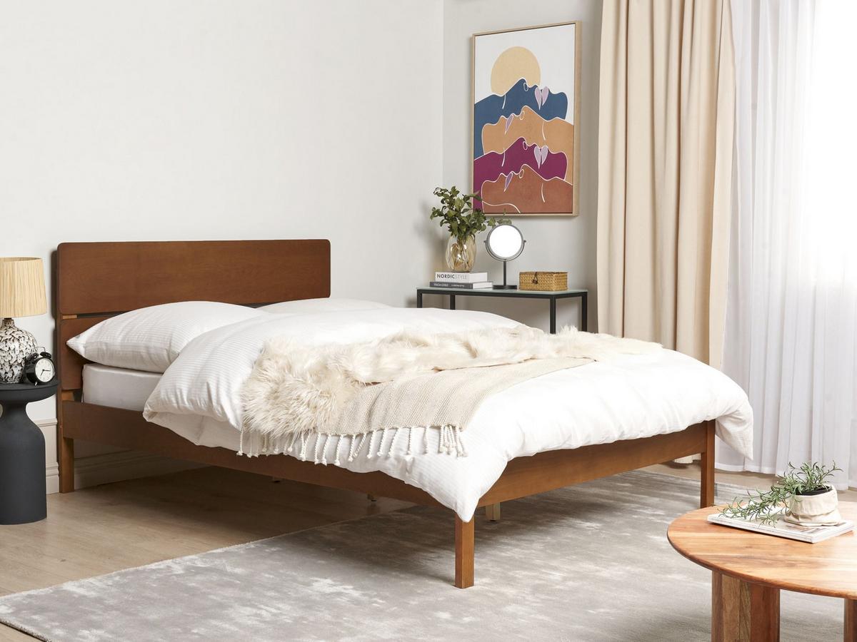 BETT mit Lattenrost 140/200 cm Gummibaumholz Dunkelbraun Boisset - Dunkelbraun, Holz (140/200cm) - Beliani