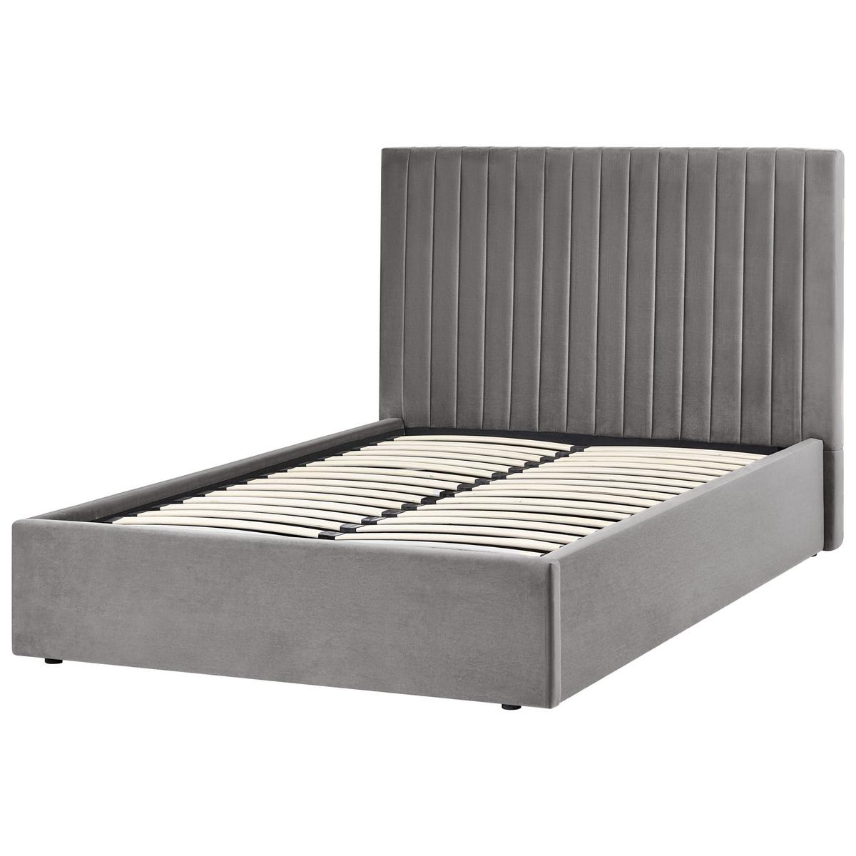 BETT mit Stauraum 120/200 cm Samtstoff Grau Vion - Grau, Textil (120/200cm) - Beliani