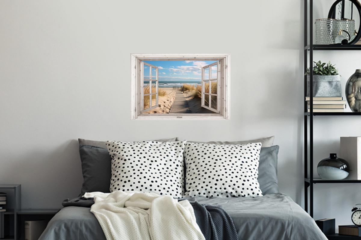 WANDTATTOO Fenster - Meer - Küste - Natur - Ausblick - Strand - Wattenmeer Deko Wohnzimmer 60x40 cm - Beige, Kunststoff (60/40/0.1cm) - MuchoWow