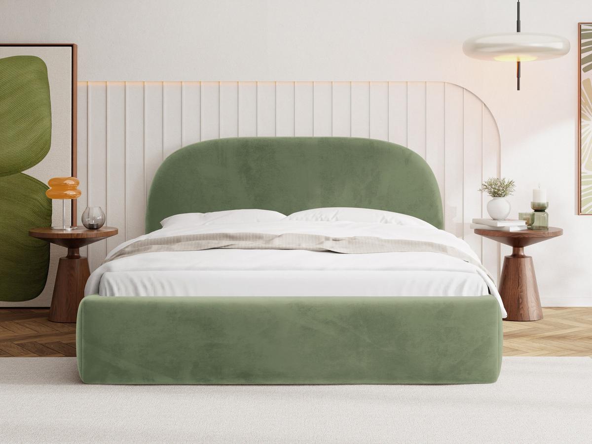 POLSTERBETT Puro mit Bettkasten, Salbeigrün Samt 120 x 200 cm – mit Metall-Lattenrost - Salbeigrün/Birkefarben, Kunststoff/Textil (120/200cm) - WFL GROUP