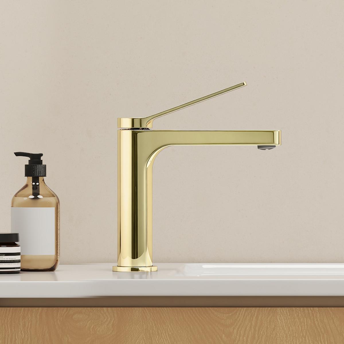WASCHTISCHARMATUR mit Spulen-Zertifiziertem Filterelement Champagnergold 17,3/19,5 cm - Goldfarben, Metall (17.3/4.6/19.5cm) - EMKE
