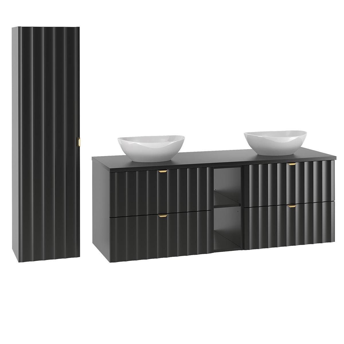 BADMÖBEL 140.6cm Lexa 2er-Set Schwarz - Schwarz, Holzwerkstoff (140.6/52.2/46.5cm) - Petits-meubles