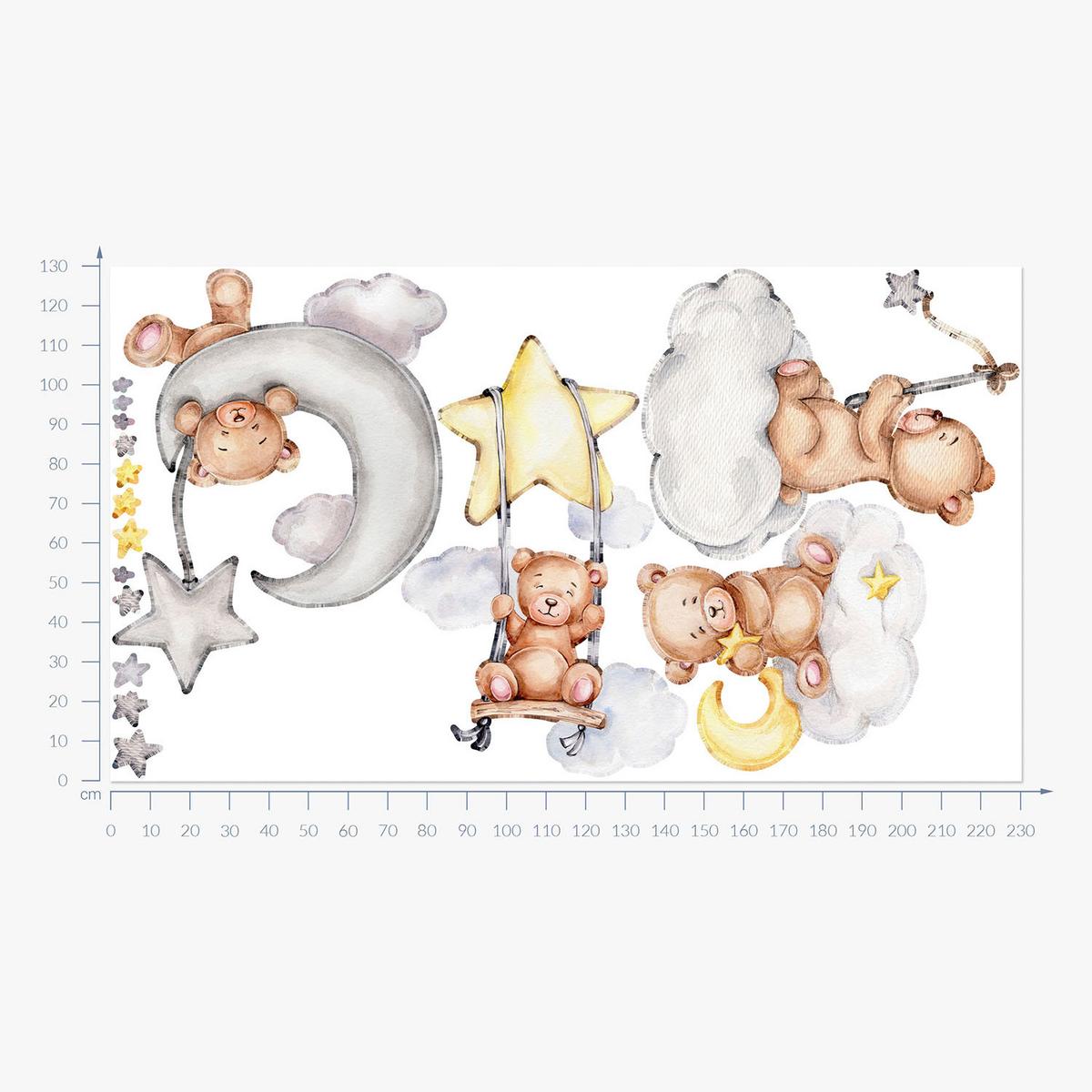 WANDAUFKLEBER 130x230cm - Teddybären im Himmel - Multicolor, Kunststoff (130/230/0.1cm) - Wallfluent