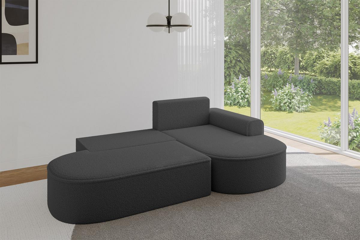 ECKSOFA mit Schlaffunktion und Bettkasten Ottomane Rechts MARI-L1-S - 283x167x73 cm Grau Bouclé - Schwarz/Grau, Holzwerkstoff/Kunststoff (167/283cm) - ALTDECOR