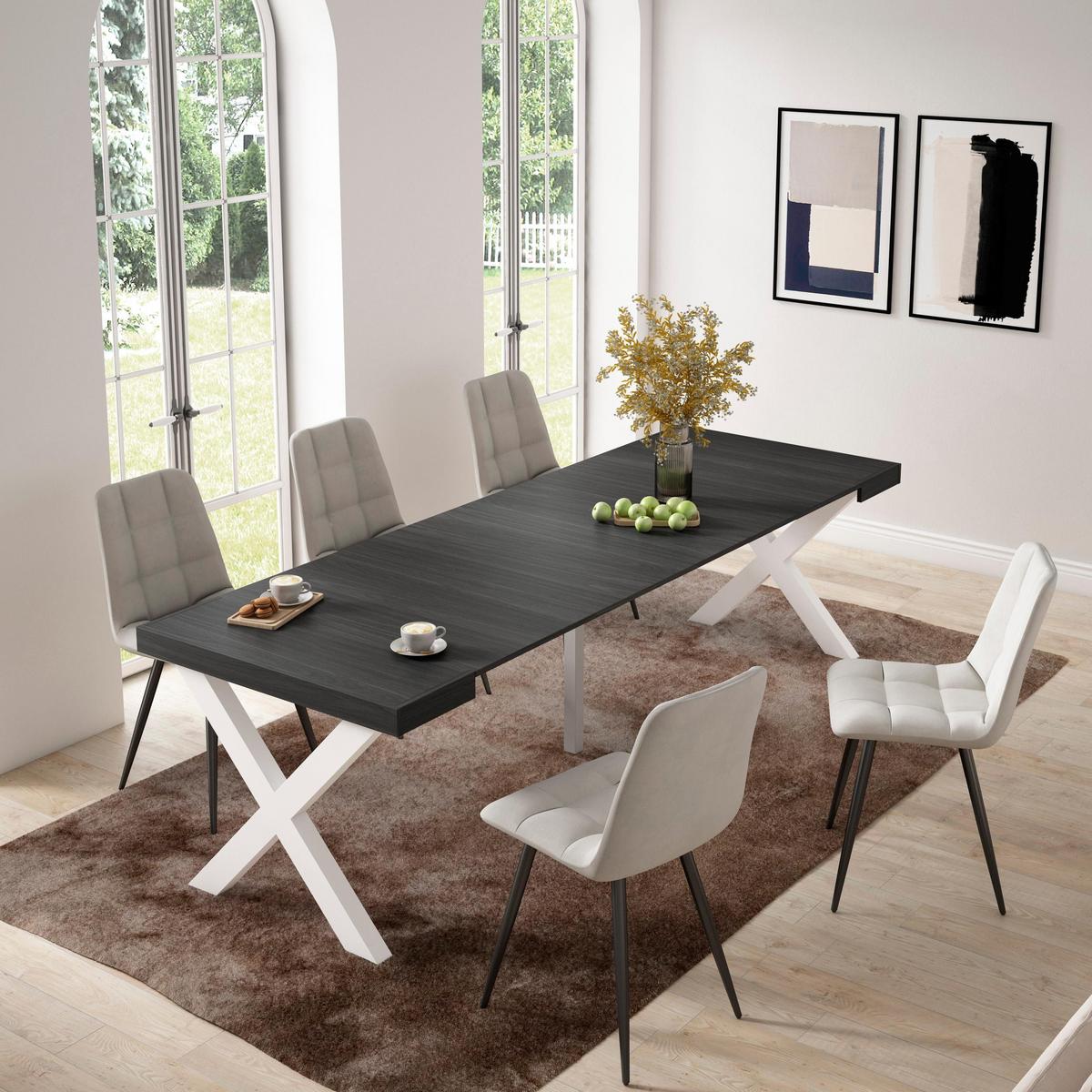 ESSTISCH ausziehbar 58 bis 262cm, für 12 Gäste, schwarz, 58/90/73cm - Schwarz, Holzwerkstoff (90/262/73cm) - Skraut Home