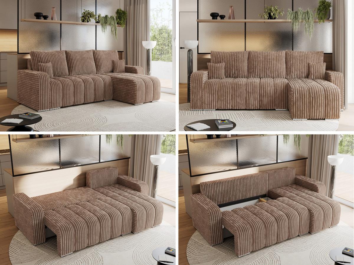 ECKSOFA KIRASSO L Braun Cord - Braun/Grau, Textil (245/147cm) - MKS