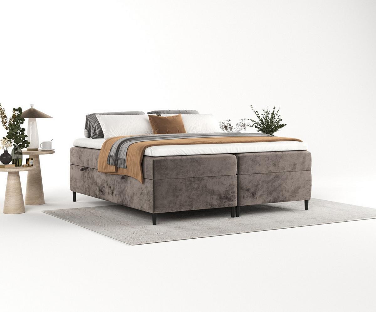 BOXBETT Theo 120/200 cm Braun im Lotta Stoff - Schwarz/Braun, Holz/Holzwerkstoff (120/200cm) - AltaBeds