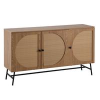SIDEBOARD – Eiche-Dekor/Rattan, 140x80x39 cm, 3 Türen, hoch - Schwarz/Braun, Holzwerkstoff/Metall (140/80/39cm) - KADIMA DESIGN