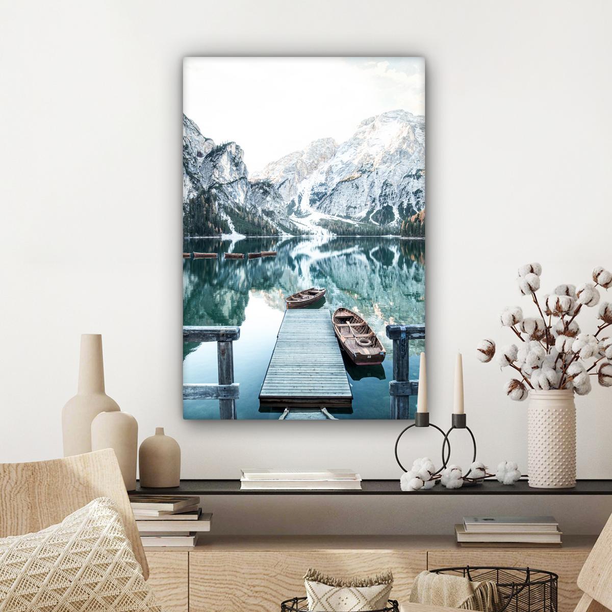 LEINWANDBILD Natur - Berge - Schnee - Wald - Boot Wanddeko 40x60 cm - Hellgrün, Textil (40/60cm) - MuchoWow