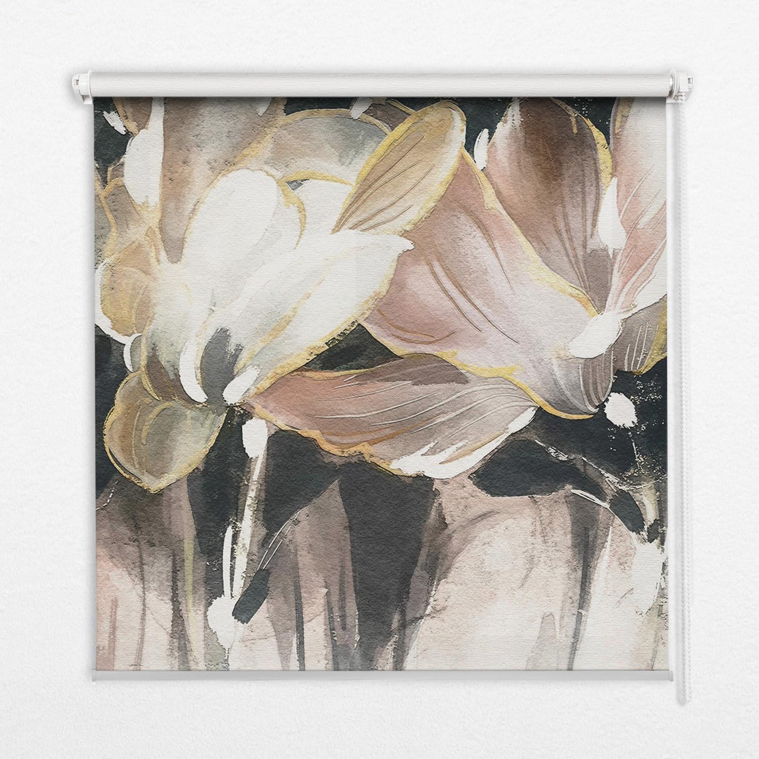 INNENROLLO - Fensterrollo - Rollo - 130x140 cm - Gemalte Blumen - Schwarz, Kunststoff (130/140/0.5cm) - TULUP
