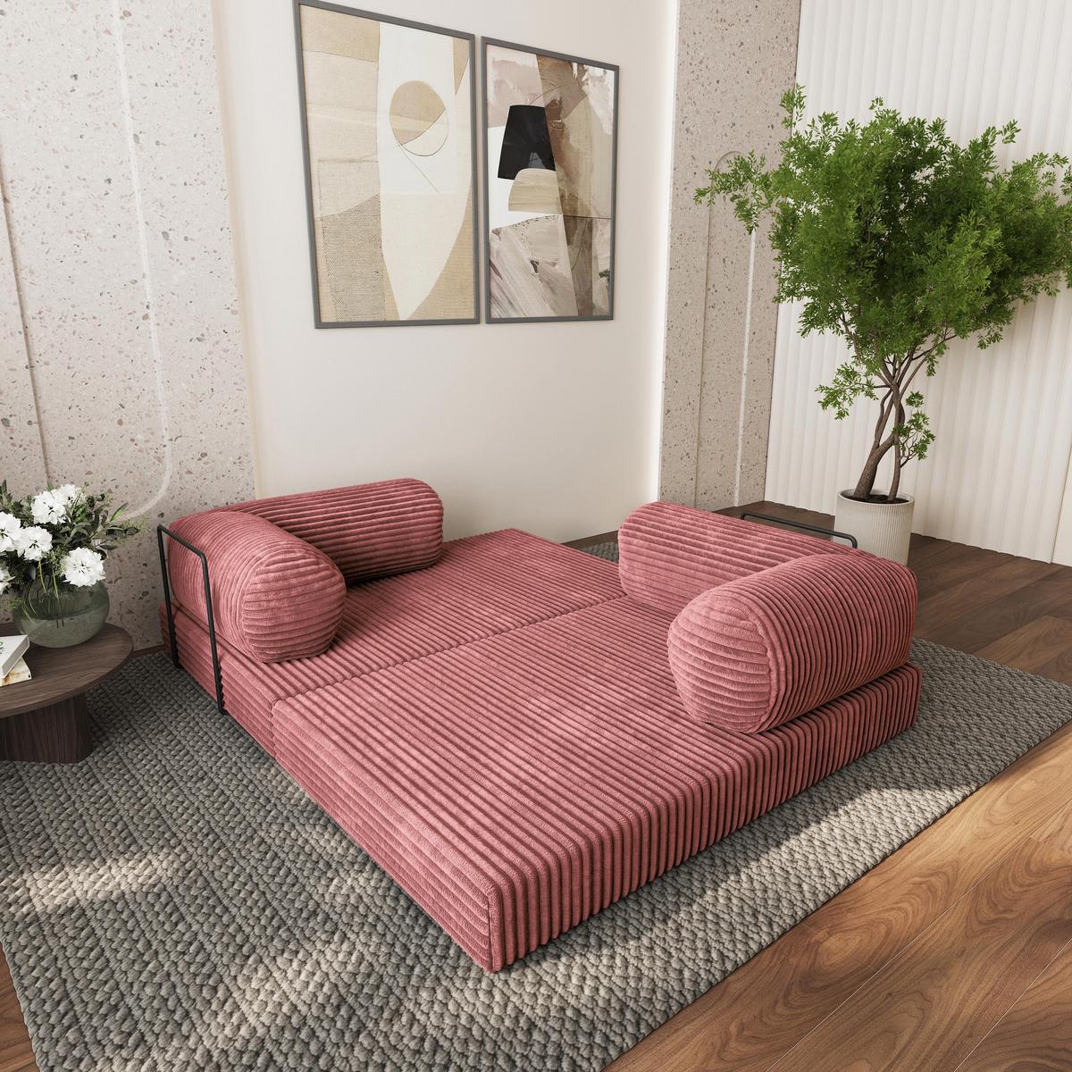ECKSOFA ETERA modulares Boneless Sofa mit Schlaffunktion Rosa Cordstoff - Rosa, Textil (270/160cm) - MASSENO